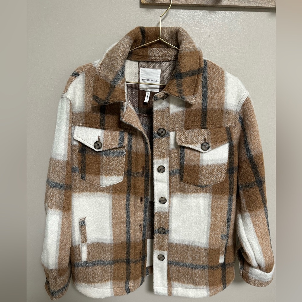 Avec Les Filles Brown and White Plaid Shacket